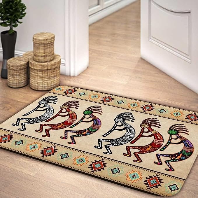 DYNH Southwest Bathroom Rugs, Native American Aztec Bath Mat, Southwestern Navajo Abstract Retro Tribal Geometric Boho Bathroom Mat Bath Rugs,17X48IN