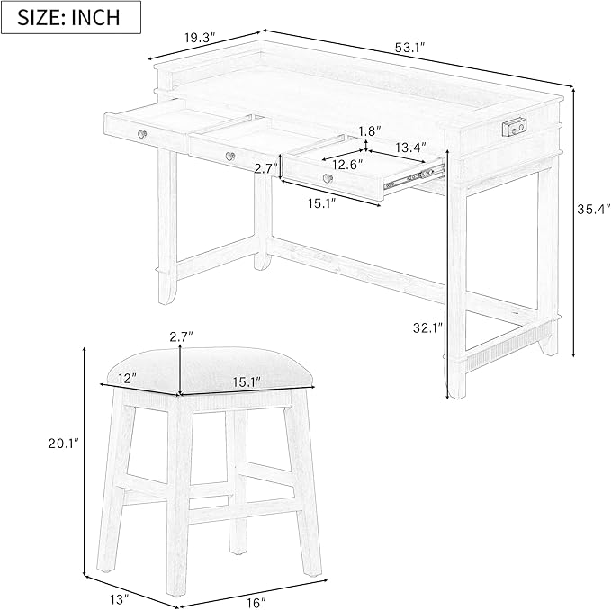 P PURLOVE 4 Piece Dining Bar Table Set with 3 Stools, Multifunctional, Industrial Style, USB Port, Space Saving, Solid Wood, Easy Assembly