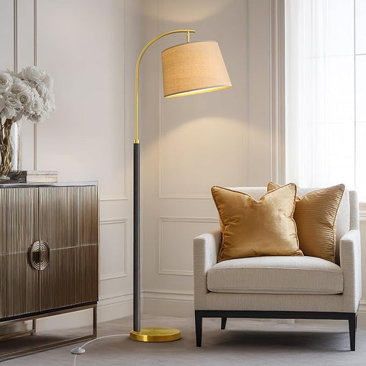 63" Wood Floor Lamps for Living Room with Foot Switch Arc Tall Standing Lamp for Bedroom Mid Century Modern Corner Gold Floor Lamps for Office Nursery Industrial Reading Lamp, Wood Black