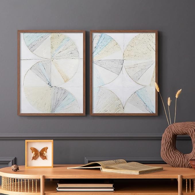 Renditions Gallery Set of 2 Peel & Stick Framed Prints, Geometric Abstract Wall Art, Pie Chart Color Wheels Wall Decor, Re-Stickable - Ready to Hang - 8"x10" - Walnut Frame LT588