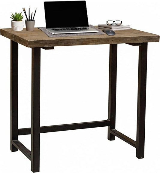 Pomona 32-Inch Compact Writing Desk with Solid Wood Top and Metal Frame – Rustic Industrial Style Small Home Office Desk with Durable Lacquer Finish and Floor Levelers by Alaterre Furniture (Natural)