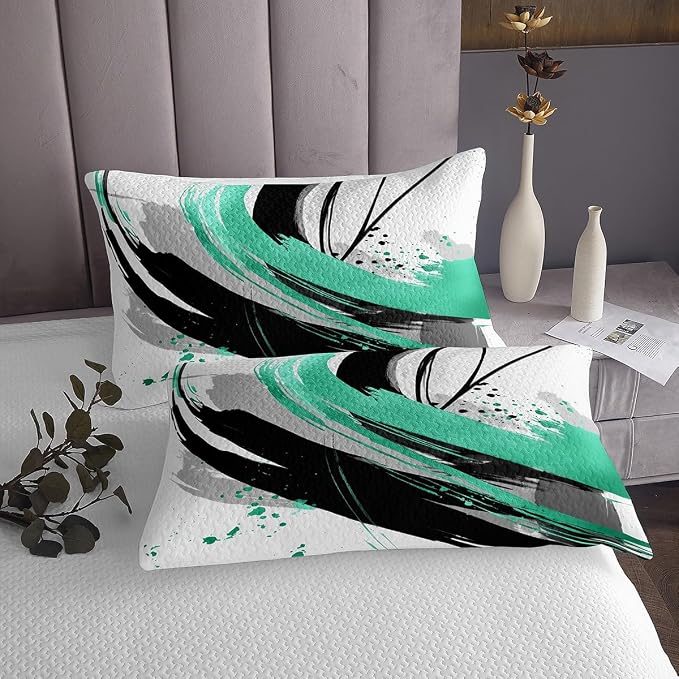 Erosebridal Black and Teal Quilt Set Twin - Striped Bedspread Set for Boys Adults Girls Geometric Decorative Abstract Coverlet Sets Minimalists Graffiti Aesthetic Lines Bedding Sets