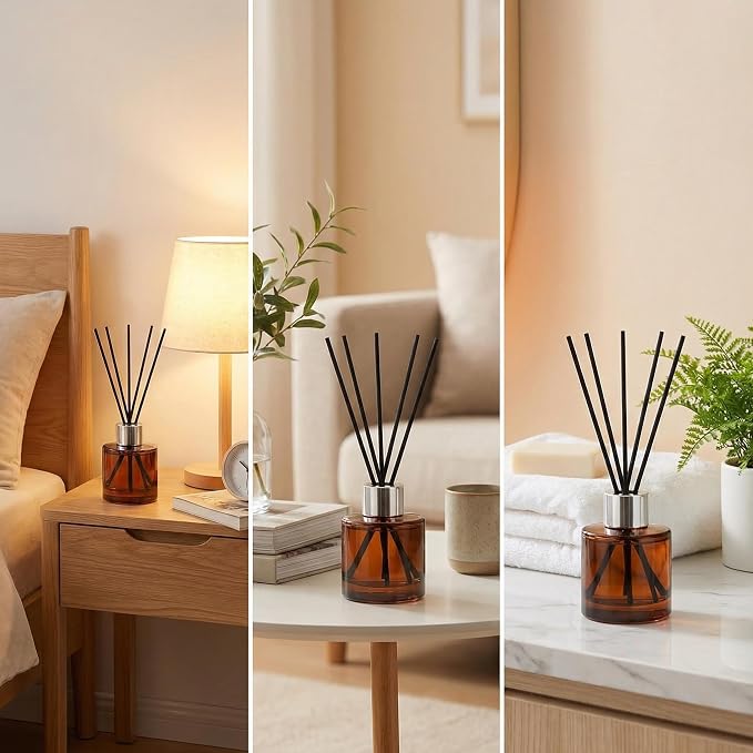 2 Pcs Empty Glass Aromatherapy Diffuser Bottles Essential Oils Containers Flower Bud Vases DIY Replacement Aromatherapy Diffuser Crafts Perfect for Home Fragrance Bathroom Decoration(Amber)