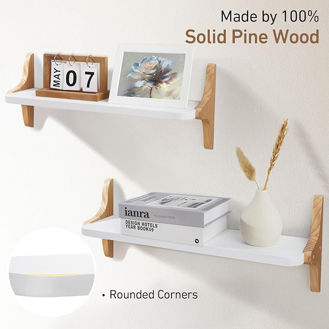 Wooden Floating Shelves for Wall, 23.6" W x 6" D x 0.8" H Large Wall Shelves, Hanging Storage Shelf with Sturdy Brackets for Living Room, Kitchen, Bathroom, Bedroom Decor, Walnut, 2 Packs