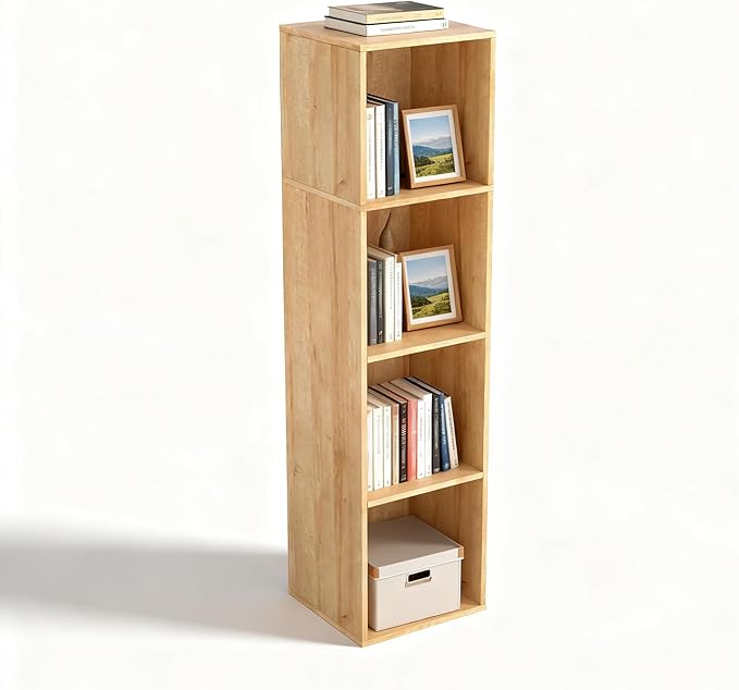 4 Cube Storage Organizer, 4 Tier Cube Low Bookcase Freestanding Storage Display Organizer, Four-Cubes Open Shelf Bookshelf for Home Office (Oak, 4-Cube)