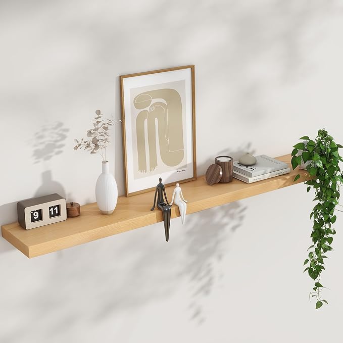 Floating Shelves for Wall, USA-Sourced Beech Wood 55 Inch Long Wall Shelves, Natural Wooden Mounted Picture Ledge Shelf, Nursery Book Storage Shelf Kids Bookshelf, Display Shelf for Bathroom