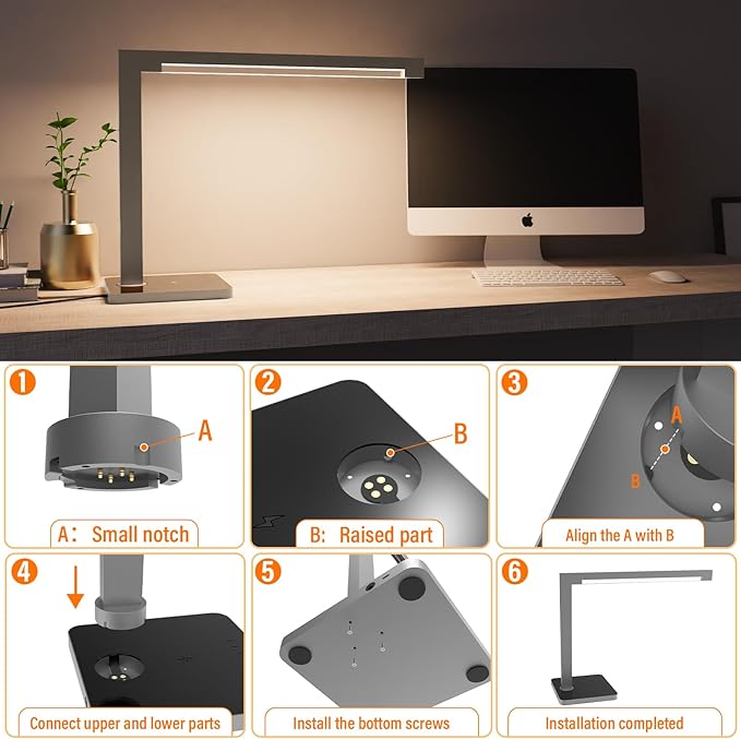 2 Pack Aluminum LED Desk Lamp with Charging Station, 15W Smart Table Lamp with Type-C Ports & 4 Color Temperature Modes(3000K-6000K), Dimmable Reading Light for Home Office(Includes Adapter)