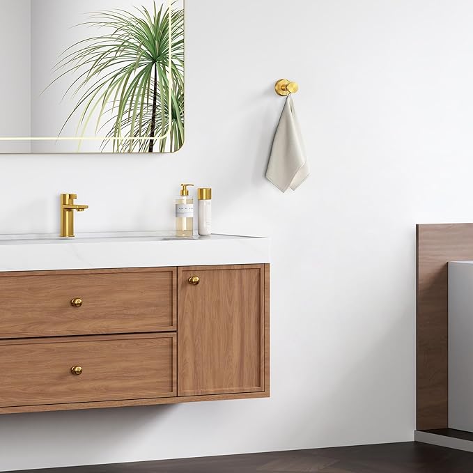 Angle Simple Robe and Towel Hook, SUS304 Stainless Steel Bathroom Robe Hook, Small Towel Hanger for Wall or Cabinet, Brushed Dark Gold