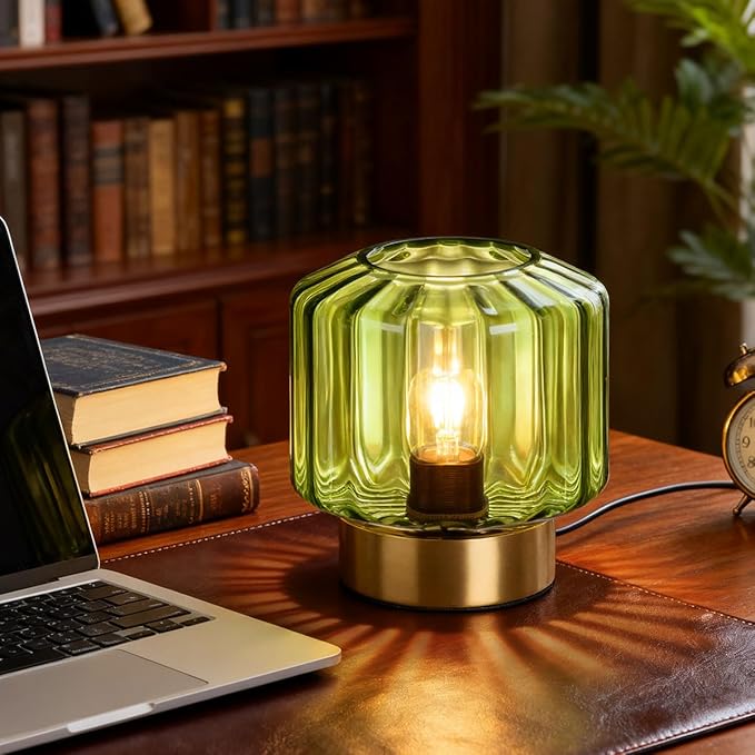 small Table Lamp touch Table lamp Mid Century Modern Table lamp Gold Desk lamp nightstand lamp Mini Glass Table lamps with Green shade Bedside Table light for end table Bedroom Living Room Office