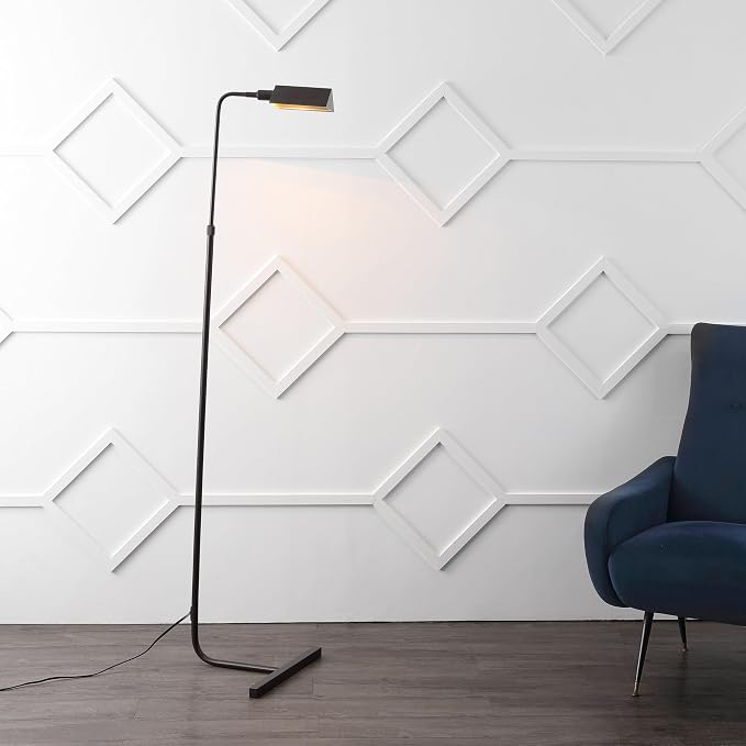 JONATHAN Y 54.5-66" Oil Rubbed Bronze Mid-Century Industrial Metal Adjustable Pharmacy LED Floor Lamp, Swivel Head Standing Task Lamp for Living Room, LED Bulb Included JYL3097A
