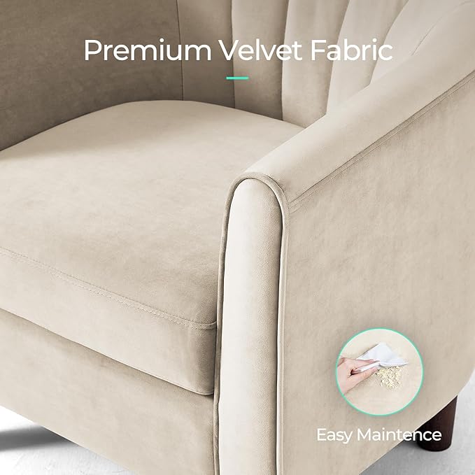 LINSY Accent Chair with Ottoman, Modern Barrel Chair Small Armchair Reading Chair with Footrest, Comfy Round Arms Chair for Living Room Bedroom Reading Room, Velvet, Cream