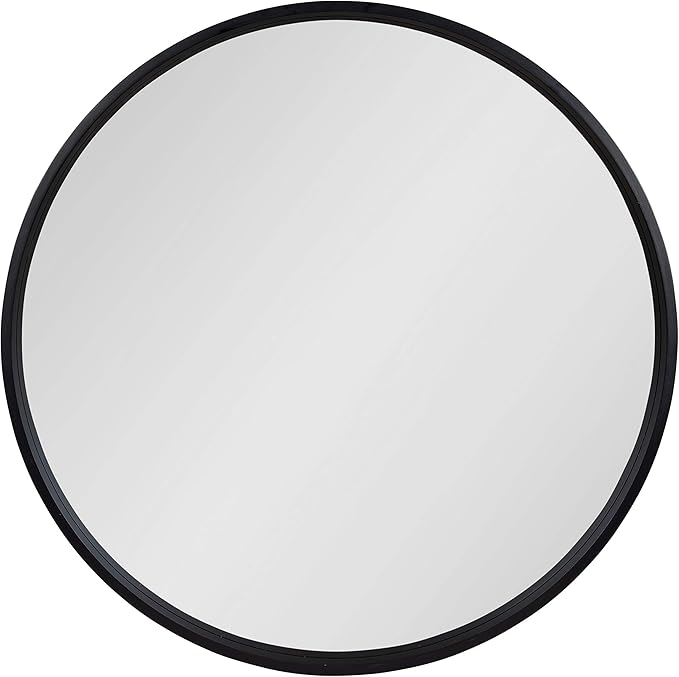 Kate and Laurel Travis Round Wood Wall Mirror, 31.5" Diameter, Black, Modern Wall Décor Accent