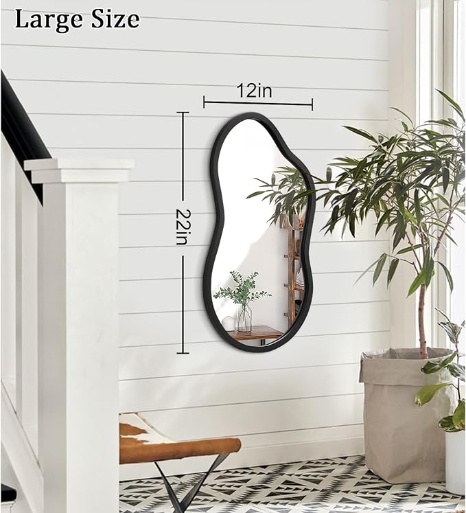 AAZZKANG Large Irregular Mirror 22"x12" Black Asymmetrical Wall Mounted Mirrors Decorative Wood Frame for Bathroom Bedroom Living Room Entryway