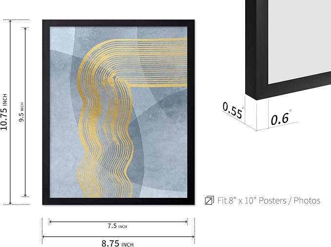 Poster Master Golden Lines Poster - Graphical Illustration Print - Abstract Design - Mid Century Modern Artwork - Visual Art - Chic Boho Artwork - Bedroom Decor - 8x10 Black Framed