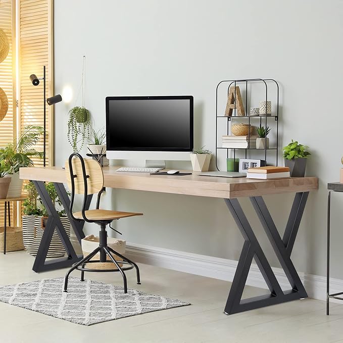 Table Legs Metal 2 PCS, Black Steel Table Legs 28" H x 24" W, Heavy Duty and Stable for DIY Tables, Desks, and Bench