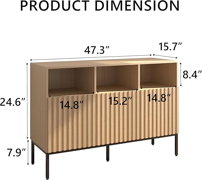 Set of 2 Oxford Fluted Storage Cabinet, Sideboard Buffet Credenza with Doors, Accent Console for Living Dining Room, Entryway
