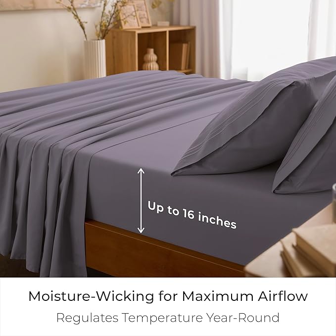 Mellanni Twin Sheets Set - 3 PC Iconic Collection Bedding - Hotel Luxury, Extra Soft, Cooling Bed Sheets - Wrinkle, Fade, Stain Resistant (Twin, Hazy Lilac)