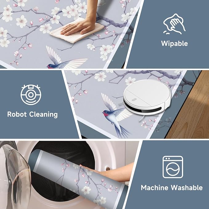 Cherry Blossom Area Rug 3D Swallow Sakura Floral Rugs for Entryway Bedroom Living Room Kitchen Home Decor Soft Non Slip Indoor Carpet Washable Low Pile Floor Mat,6'x9'