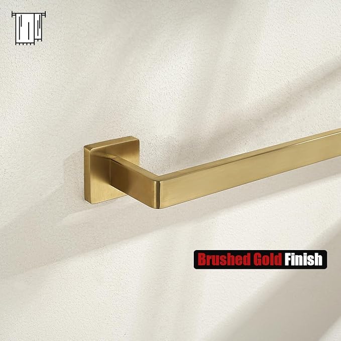 JQK Gold Towel Bar, Rounded Edges 20.41 Inch Towel Rack, 304 Stainless Steel Bathroom Wall Mount, Useable Length 18 Inch, TB250L18-BG