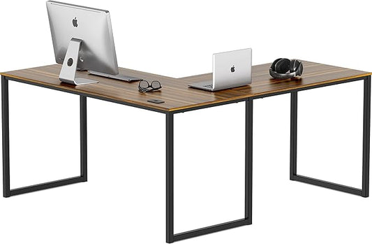 SHW Mission 55 x 60 Inches L-Shape Home Office Computer Desk, Walnut