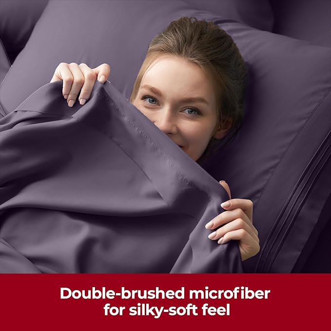 Mellanni Extra Deep Queen Sheets - 4 PC Iconic Collection Bedding - Hotel Luxury, Ultra Soft, Cooling Bed Sheets - Wrinkle, Fade, Stain Resistant (Queen, Purple)