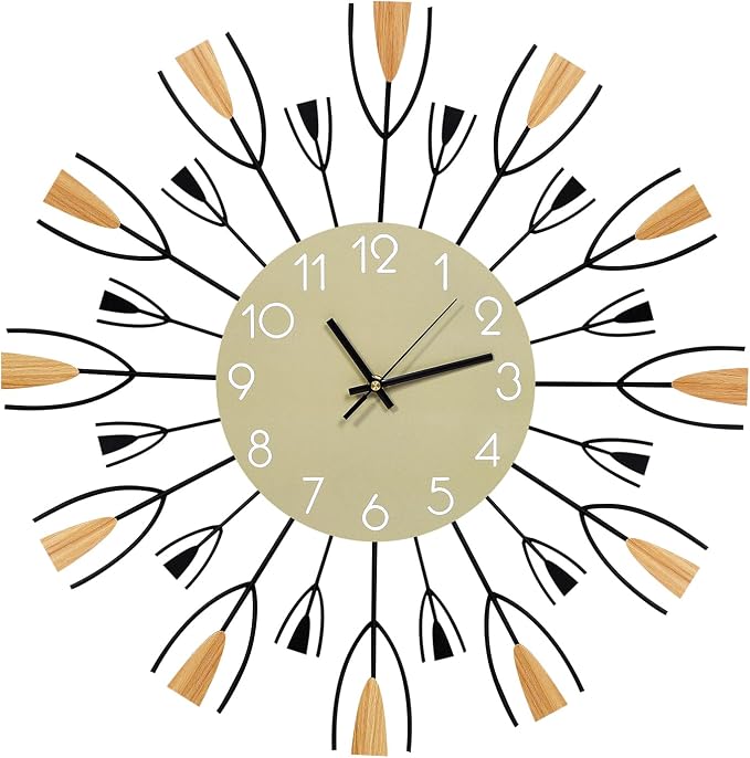 24 Inch Large Modern Wall Clock – Mid Century Sunburst Decorative Silent Non-Ticking Battery Operated Metal Analog Clocks for Living Room, Entryway, Bedroom, Office