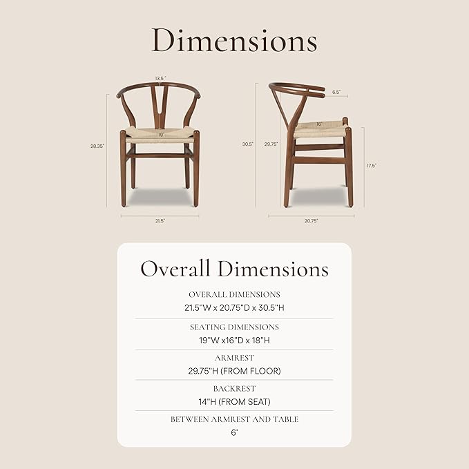 POLY & BARK Weave Dining Chair – Mid-Century Modern Wishbone Dining Chair with Arms, Solid Wood Frame, Indoor Use – Walnut – Single - Ideal for Dining Room, Kitchen or Stylish Accent Setting