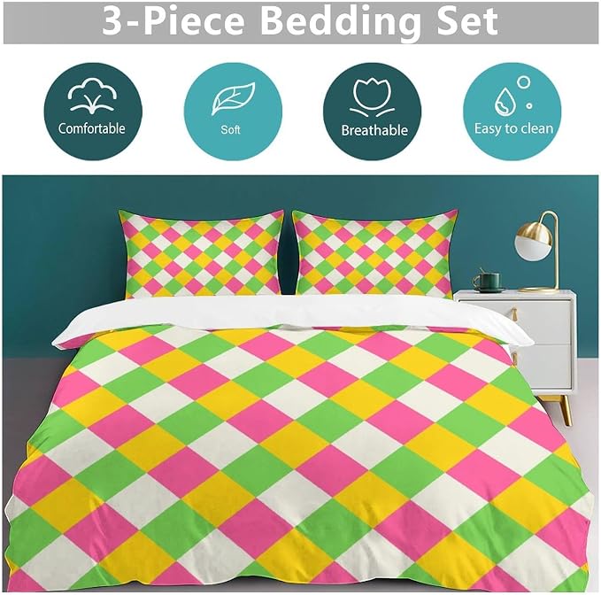 Rainbow Duvet Cover Set, Rainbow Lines Pattern Spectrum of Colors Abstract Art Decorative，Aesthetic Abstract Art Bedding 3 Piece (1 Duvet Cover 79"x90" + 2 Pillow Sham 20"x30")