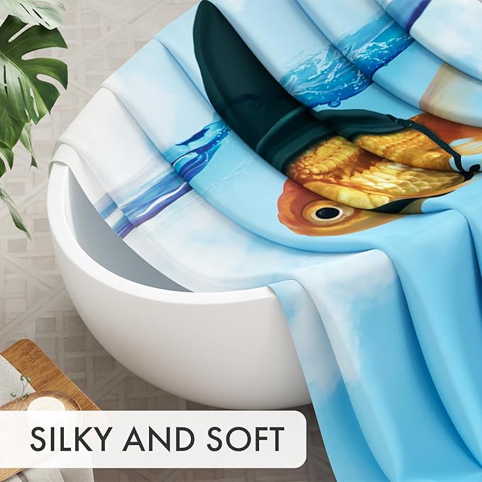 AmazerBath Shower Curtain Blue, Washable Cloth Funny Fish in Shark's Clothing Kids Shower Curtain Sets with 12 Shower Curtain Hooks, Cute Waterproof Shower Curtains for Bathroom Decor, 72x72 Inches