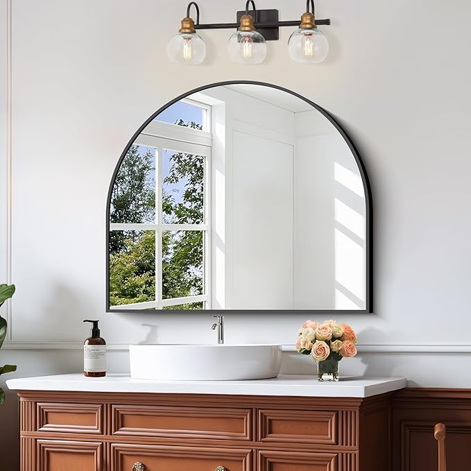 CIRCUMI Arched Wall Mirror, 36"x30" Black Arched Mirror with Tempered Glass, Metal Frame, Large Size for Entryway Table, Mantel,Living Room,Over Sink,Arch Mirror for Decor,Shatterproof&Crystal-Clear