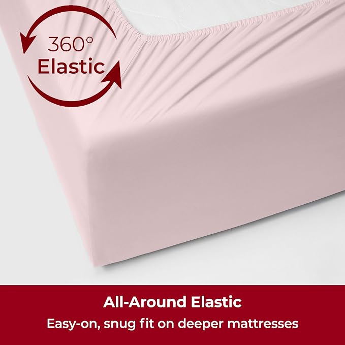 Mellanni Extra Deep King Sheets - 4 PC Iconic Collection Bedding - Hotel Luxury, Ultra Soft, Cooling Bed Sheets - Wrinkle, Fade, Stain Resistant (King, Blush Pink)