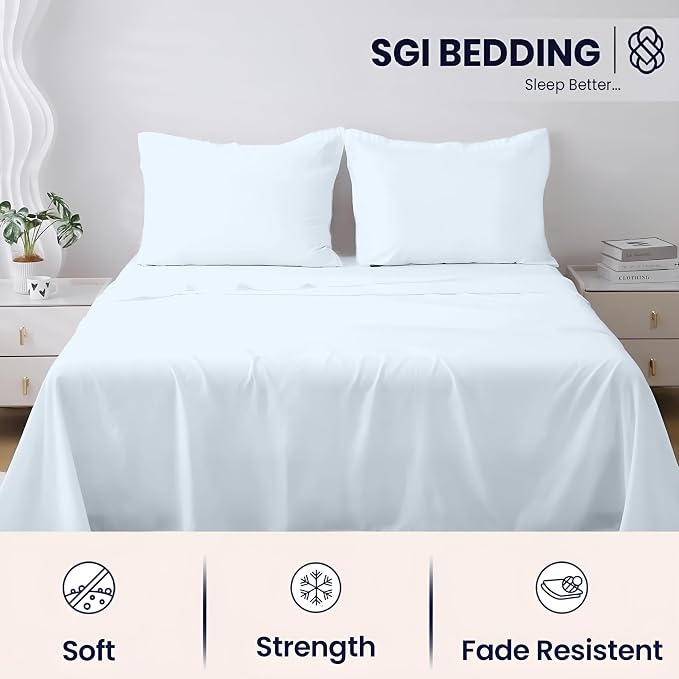 SGI bedding 100% Egyptian Cotton Sheets RV King Size – 600 Thread Count Sheets Set, Soft, Cooling, 15" Deep Pocket, Luxury Hotel Bedding, Breathable, Durable - Light Blue