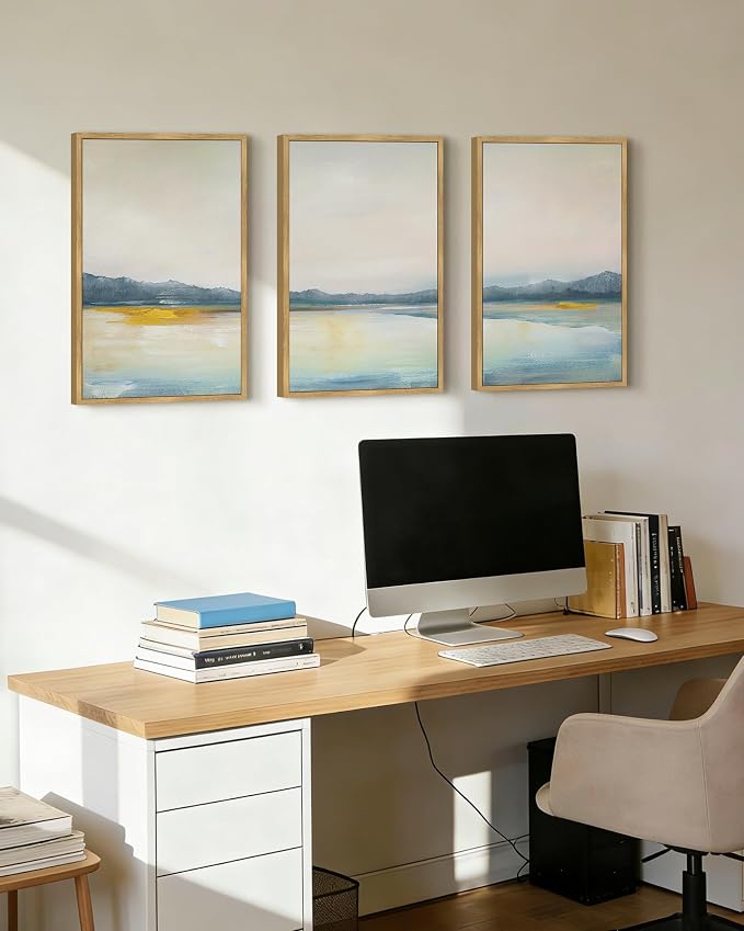 KUVIOKE Abstract Landscape Framed Wall Art Minimalist Neutral Illustrations Modern Art Decorative Nordic Home Decor 16x24in (Natural Framed)
