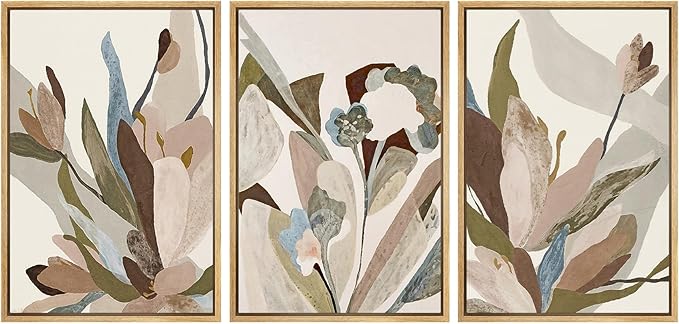 SIGNWIN Framed Canvas Print Wall Art Set Botanical Abstract Earthy Neutral Floral Illustrations Modern Art Decorative Boho Relax/Zen Nordic for Living Room, Bedroom, Office - 16"x24"x3 Natural