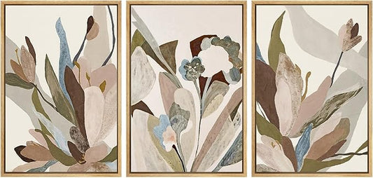 SIGNWIN Framed Canvas Print Wall Art Set Botanical Abstract Earthy Neutral Floral Illustrations Modern Art Decorative Boho Relax/Zen Nordic for Living Room, Bedroom, Office - 24"x36"x3 Natural