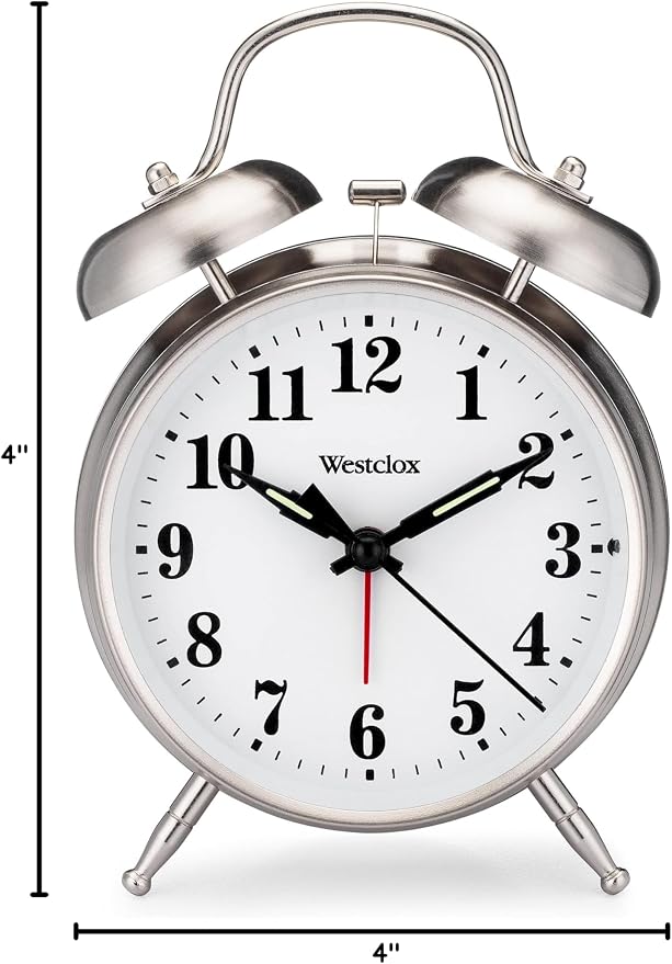 Westclox -Big Ben Twin Bell Alarm Clock | Loud Alarm Clock for Heavy Sleepers | Battery Operated Metal Clock with Backlight for Bedside Table, Bedroom, Kids Room, Desk (Silver, 4")