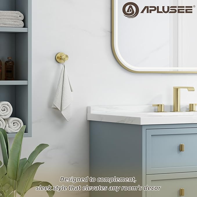 APLusee Brushed Gold Single Robe Wall Hook, 304 Stainless Steel Heavy Duty 11LBS Towel Hanger, Wall Mounted Towel Hook for Bathroom Kitchen Entryway
