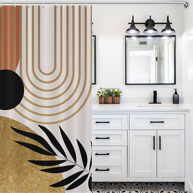 Boho Mid Century Shower Curtain,Modern Minimalist Abstract Bohemian Geometric Retro Bathroom Curtain Polyester Waterproof Fabric Decor 66x72in（168x183cm）