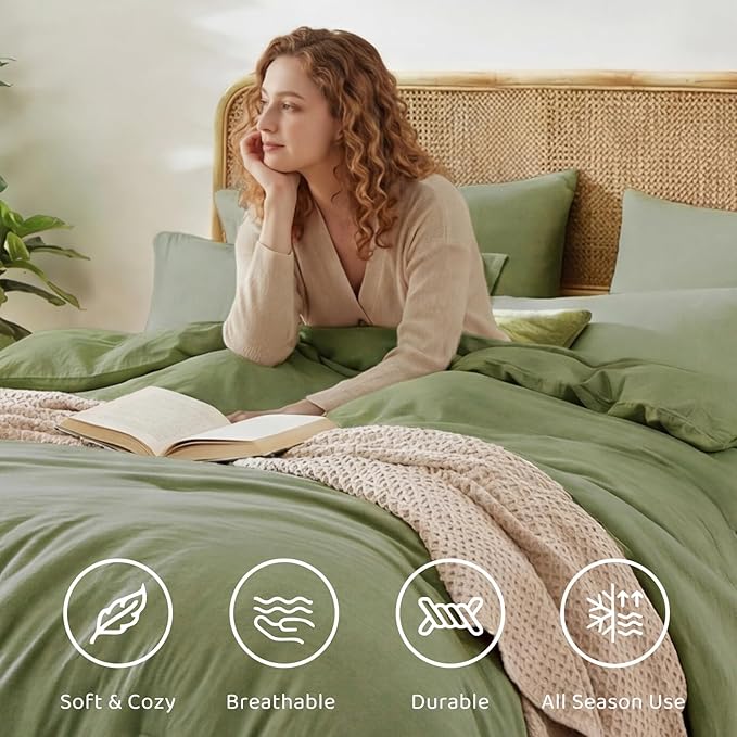 WRENSONGE Twin/Twin XL Comforter Set- 5 Pieces Sage Green Bed in a Bag, All Season Twin Bedding Sets with 1 Fitted Sheet, 1 Flat Sheet, 1 Pillow Sham and 1 Pillowcase