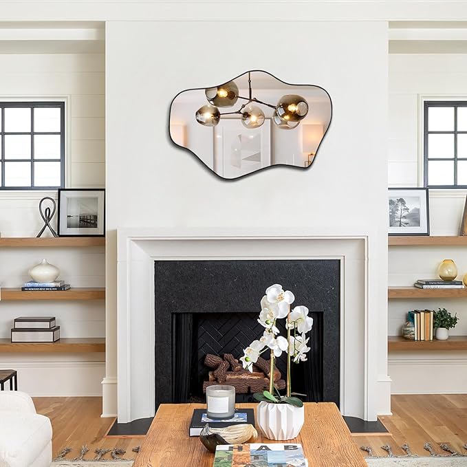 Irregular Wall Mirror, 21"x14" Asymmetrical Mirrors, Modern Frameless Mirror for Wall, Unique Shaped Mirrors for Living Room Bathroom Bedroom Hallway Entryway Fireplace