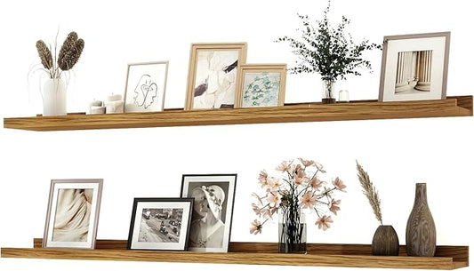 Long Floating Shelves for Wall Decor, Long Wall Mounted Storage Shelf for Bedroom, Living Room, Bathroom, Kitchen, Nursery, Display Picture Ledge Shelf with Lip Set of 2-48 Inches, Oak