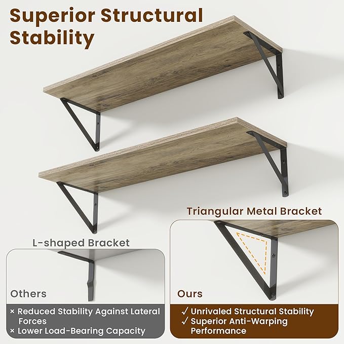 Floating Shelves for Wall Decor,24" Wx8 D Wall Mount Floating Bookshelf Set of 2,Hanging Storage Shelf with Sturdy Metal Brackets,Wooden Shelf for Living Room,Bedroom,Bathroom,Grey