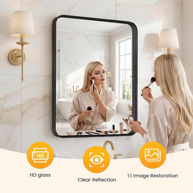 24"x 36" Black Bathroom Mirror for Sink, Rectangle Vanity Mirror for Wall, Over Sink, Farmhouse, Restroom, Anti-Rust, Modern Decorative, Horizontal or Vertical Hanging