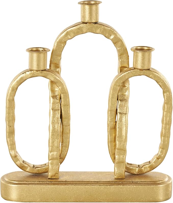 Deco 79 Metal Decorative Candle Holder Interlocked Chains Candle Stand with Rectangle Base, Candlestick Holder 9" x 2" x 10", Gold