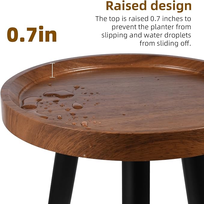 KGPLOME Indoor Plant Stand with Raised Design, End Table with Metal Tall | 11.8"x17" Walnut Round Wood Mid Century Plant Table Heavy Duty Small Side Flower Pot Stand