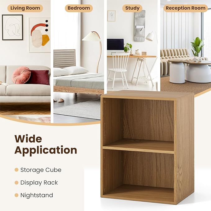 Giantex 2-Cube Bookshelf and Bookcase, 2-Layer Storage Shelf w/Large-Capacity Open Storage Space for Living Room Bedroom Study Office, Multi-Functional Furniture Display Cabinet, Natural