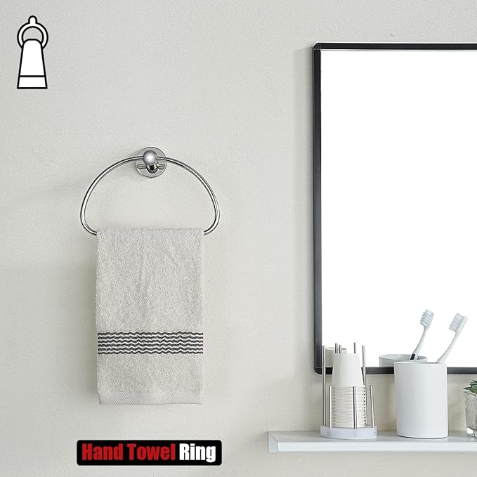 JQK Chrome Towel Ring, Stainless Steel Half Ring Towel Holder for Bathroom, 7 Inch Polished Chrome Wall Mount, TR160-CH