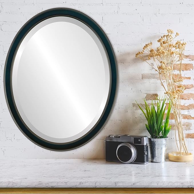 OVALCREST Oval Beveled Wall Mirror for Home Decor - Toronto Style - Royal Blue - 26" x 22"