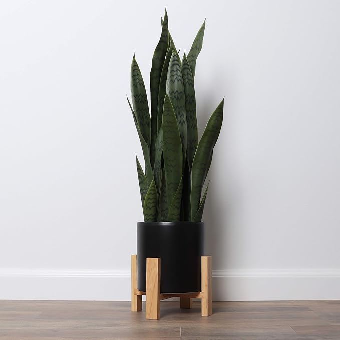 Bornbridge Artificial Snake Plant with Mid Century Plant Stand - Sansevieria Plant in Modern Planter - Artificial Plants with Indoor Plant Stand - Faux House Plants (Large / 1 Pack)