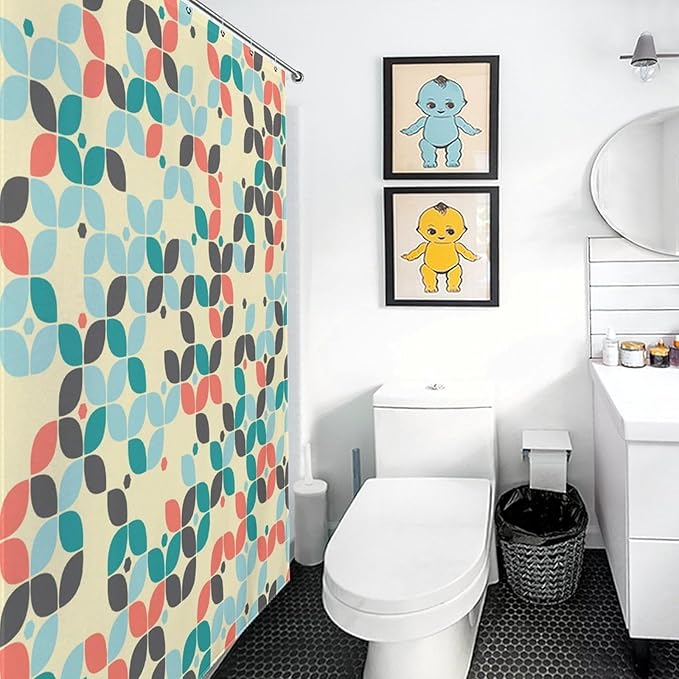 Mid Century Shower Curtain,Retro Abstract Modern Geometric Decor Bathroom Curtain Polyester Waterproof Fabric 66x72in（168x183cm）
